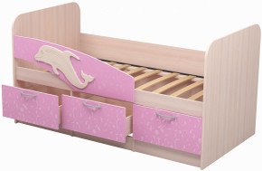 Кровать Дельфин 1,6 (Дуб молочный/фасад - Ламарти розовый) в Мулымье - mulymya.germes-mebel.ru | фото
