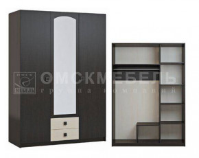 Шкаф 3-х дверный с 2 ящиками с зеркалом Шк51 МС Люсси (венге/дуб девон) в Мулымье - mulymya.germes-mebel.ru | фото