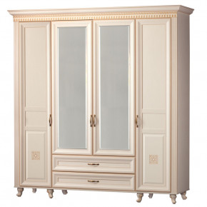 Шкаф для одежды 4-дверный с зеркалом №493 Марлен кремовый белый в Мулымье - mulymya.germes-mebel.ru | фото